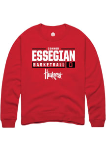 Connor Essegian Rally Mens Red Nebraska Cornhuskers NIL Stacked Box Crew Sweatshirt