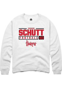 Connor Schutt Rally Mens White Nebraska Cornhuskers NIL Stacked Box Crew Sweatshirt