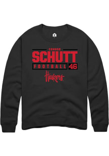 Connor Schutt Rally Mens Black Nebraska Cornhuskers NIL Stacked Box Crew Sweatshirt