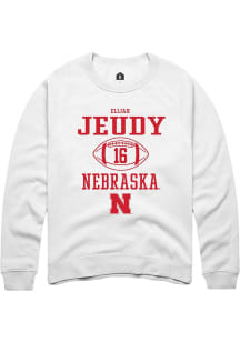 Elijah Jeudy Rally Mens White Nebraska Cornhuskers NIL Sport Icon Crew Sweatshirt
