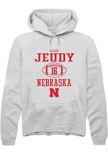 Elijah Jeudy Rally Mens White Nebraska Cornhuskers NIL Sport Icon Hooded Sweatshirt