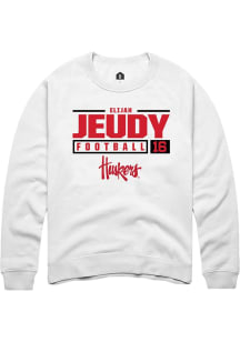 Elijah Jeudy Rally Mens White Nebraska Cornhuskers NIL Stacked Box Crew Sweatshirt