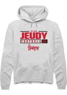 Elijah Jeudy Rally Mens White Nebraska Cornhuskers NIL Stacked Box Hooded Sweatshirt