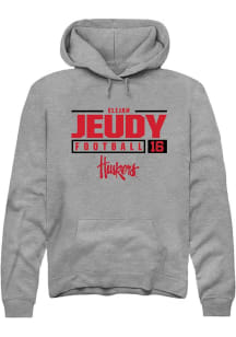 Elijah Jeudy Rally Mens Graphite Nebraska Cornhuskers NIL Stacked Box Hooded Sweatshirt