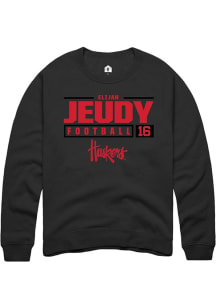 Elijah Jeudy Rally Mens Black Nebraska Cornhuskers NIL Stacked Box Crew Sweatshirt