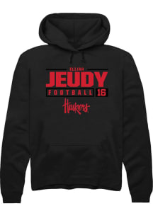 Elijah Jeudy Rally Mens Black Nebraska Cornhuskers NIL Stacked Box Hooded Sweatshirt