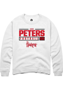 Jake Peters  Rally Nebraska Cornhuskers Mens White NIL Stacked Box Long Sleeve Crew Sweatshirt