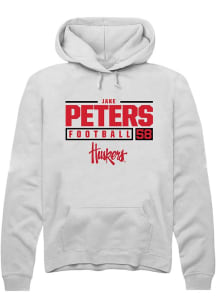 Jake Peters  Rally Nebraska Cornhuskers Mens White NIL Stacked Box Long Sleeve Hoodie