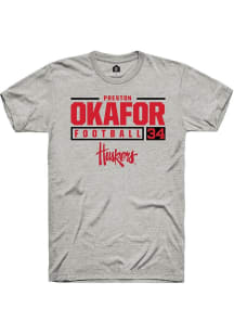 Preston Okafor Ash Nebraska Cornhuskers NIL Stacked Box Short Sleeve T Shirt