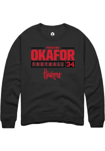 Preston Okafor Rally Mens Black Nebraska Cornhuskers NIL Stacked Box Crew Sweatshirt