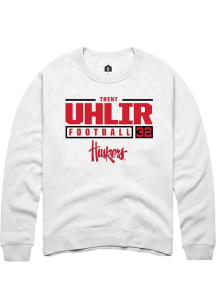Trent Uhlir Rally Mens White Nebraska Cornhuskers NIL Stacked Box Crew Sweatshirt