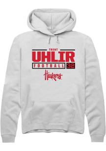 Trent Uhlir Rally Mens White Nebraska Cornhuskers NIL Stacked Box Hooded Sweatshirt