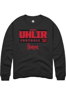 Trent Uhlir Rally Mens Black Nebraska Cornhuskers NIL Stacked Box Crew Sweatshirt