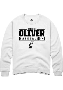 Brendin Oliver Rally Mens White Cincinnati Bearcats NIL Stacked Box Crew Sweatshirt