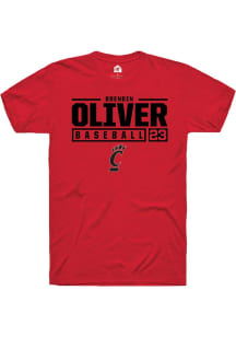 Brendin Oliver Red Cincinnati Bearcats NIL Stacked Box Short Sleeve T Shirt