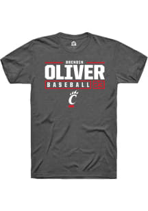 Brendin Oliver Dark Grey Cincinnati Bearcats NIL Stacked Box Short Sleeve T Shirt