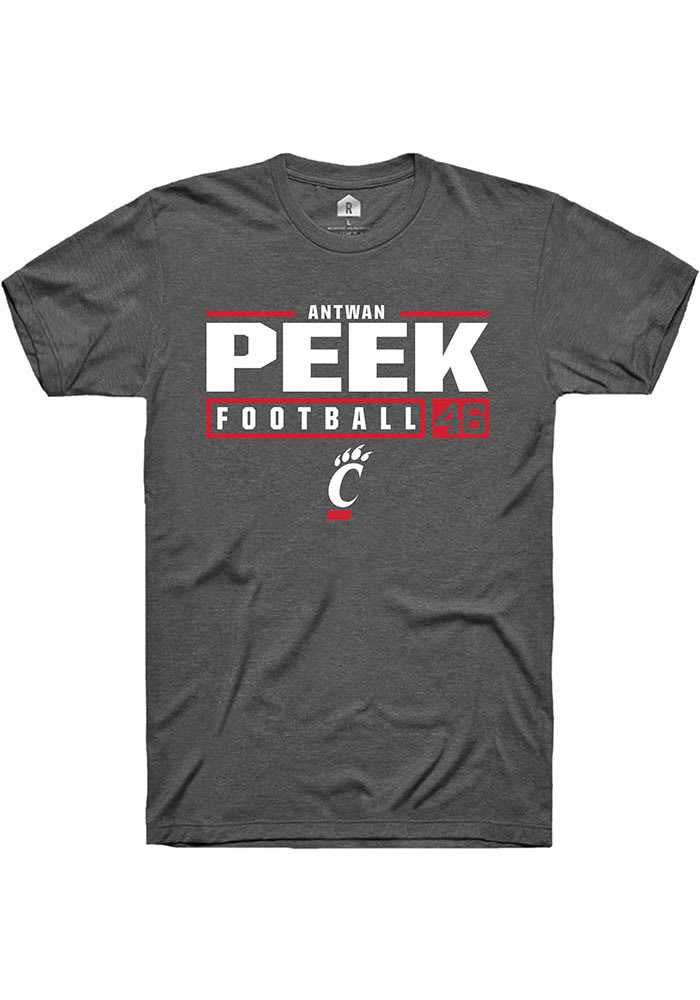 Antwan Peek  Cincinnati Bearcats Dark Grey Rally NIL Stacked Box Short Sleeve T Shirt