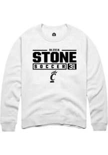 Olivia Stone Rally Mens White Cincinnati Bearcats NIL Stacked Box Crew Sweatshirt