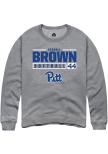 Kendall Brown  Rally Pitt Panthers Mens Grey NIL Stacked Box Long Sleeve Crew Sweatshirt