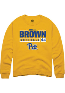 Kendall Brown  Rally Pitt Panthers Mens Gold NIL Stacked Box Long Sleeve Crew Sweatshirt