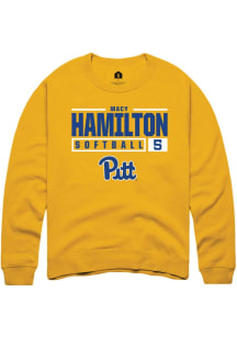 Macy Hamilton Rally Mens Gold Pitt Panthers NIL Stacked Box Crew Sweatshirt