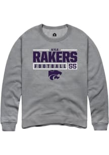 Kyle Rakers Rally Mens Graphite K-State Wildcats NIL Stacked Box Crew Sweatshirt