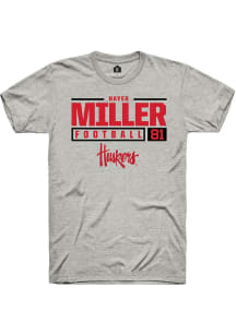 Hayes Miller Ash Nebraska Cornhuskers NIL Stacked Box Short Sleeve T Shirt
