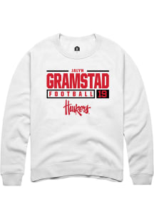 Jalyn Gramstad Rally Mens White Nebraska Cornhuskers NIL Stacked Box Crew Sweatshirt