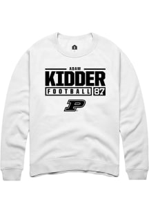 Adam Kidder Rally Mens White Purdue Boilermakers NIL Stacked Box Crew Sweatshirt