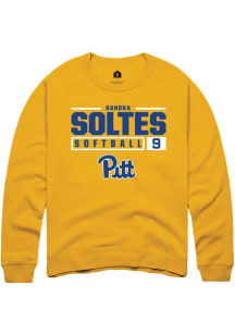 Sandra Soltes  Rally Pitt Panthers Mens Gold NIL Stacked Box Long Sleeve Crew Sweatshirt