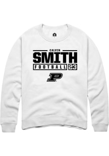 Calvin Smith Rally Mens White Purdue Boilermakers NIL Stacked Box Crew Sweatshirt