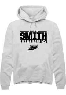 Calvin Smith Rally Mens White Purdue Boilermakers NIL Stacked Box Hooded Sweatshirt