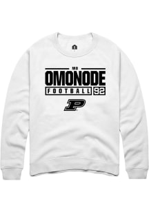 Mo Omonode Rally Mens White Purdue Boilermakers NIL Stacked Box Crew Sweatshirt