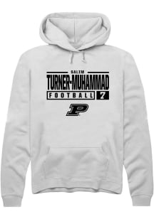 Salim Turner-Muhammad Rally Mens White Purdue Boilermakers NIL Stacked Box Hooded Sweatshirt