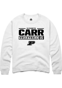 Elizabeth Carr Rally Mens White Purdue Boilermakers NIL Stacked Box Crew Sweatshirt