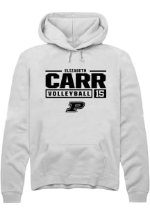 Elizabeth Carr Rally Mens White Purdue Boilermakers NIL Stacked Box Hooded Sweatshirt