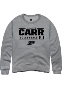 Elizabeth Carr Rally Mens Graphite Purdue Boilermakers NIL Stacked Box Crew Sweatshirt