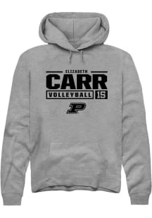 Elizabeth Carr Rally Mens Graphite Purdue Boilermakers NIL Stacked Box Hooded Sweatshirt