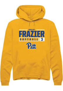 Shelby Frazier Rally Mens Gold Pitt Panthers NIL Stacked Box Hooded Sweatshirt