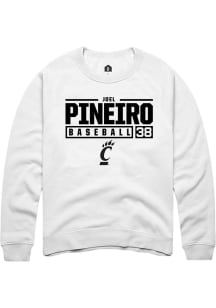 Joel Pineiro Rally Mens White Cincinnati Bearcats NIL Stacked Box Crew Sweatshirt