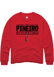 Joel Pineiro Rally Mens Red Cincinnati Bearcats NIL Stacked Box Crew Sweatshirt