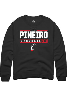 Joel Pineiro Rally Mens Black Cincinnati Bearcats NIL Stacked Box Crew Sweatshirt