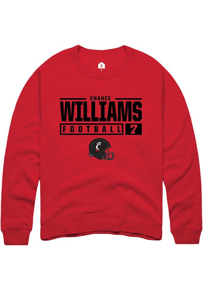 Chance Williams Rally Cincinnati Bearcats Mens NIL Stacked Box Long Sleeve Crew Sweatshirt