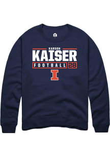 Karson Kaiser Rally Mens Navy Blue Illinois Fighting Illini NIL Stacked Box Crew Sweatshirt