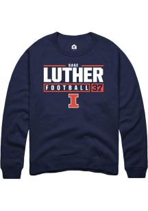 Sage Luther Rally Mens Navy Blue Illinois Fighting Illini NIL Stacked Box Crew Sweatshirt