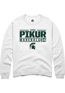 Logan Pikur Rally Mens White Michigan State Spartans NIL Stacked Box Crew Sweatshirt
