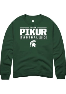 Logan Pikur Rally Mens Green Michigan State Spartans NIL Stacked Box Crew Sweatshirt