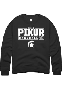 Logan Pikur Rally Mens Black Michigan State Spartans NIL Stacked Box Crew Sweatshirt
