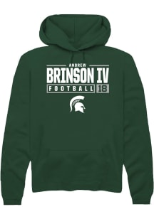 Andrew Brinson IV Rally Mens Green Michigan State Spartans NIL Stacked Box Hooded Sweatshirt