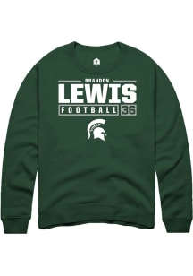 Brandon Lewis Rally Mens Green Michigan State Spartans NIL Stacked Box Crew Sweatshirt